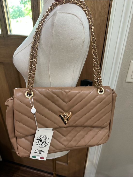 Valentino Orlandi Handbags - NWT Valentino Orlandi V-3009 Quilted Chain Shoulder Bag Taupe MSRP $320